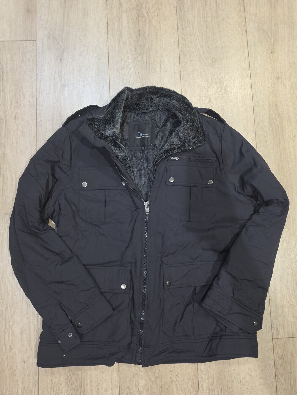 Marc Anthony Men's Faux Fur Collar Quilted Utility Jacket XXL Black